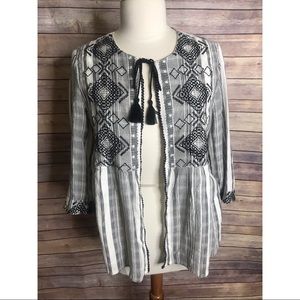 Lucky Brand Stripe Tribal Print Embroidered Jacket
